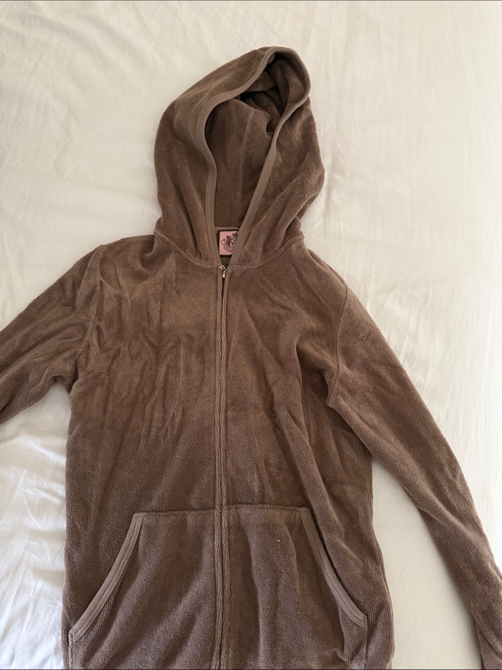 Juicy Couture Brown Hooded Terry Zip-Up Top